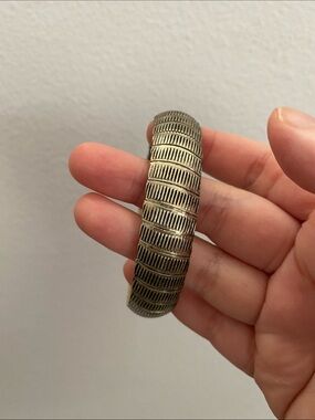Vintage-Inspired Etched Metal Bangle Bracelet in Antique Gold